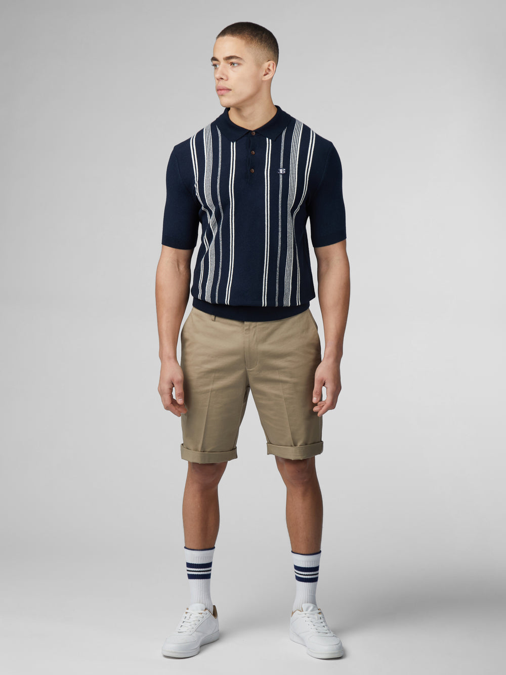 Knitwear Ben Sherman B by Ben Sherman Crinkle Cotton Stripe Polo Bleu Marine | KQM-77196097